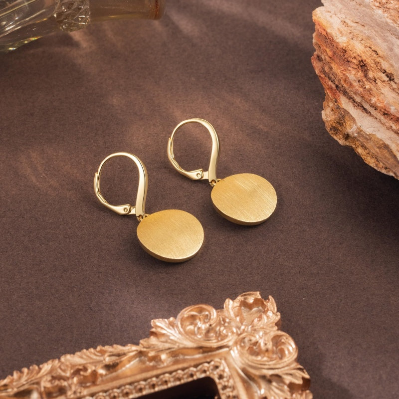 14K Gold Plated  Round Disc Leverback Earring for Women