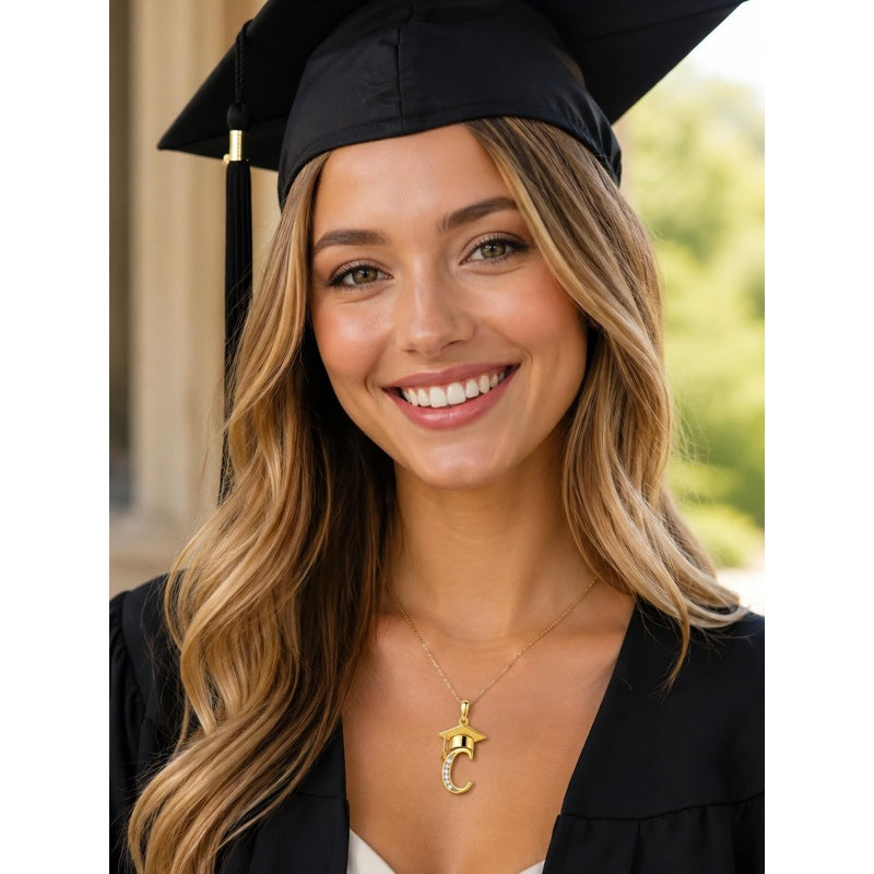 Initial  Graduation 14K Gold Plated Inspiring Grad Pendant Necklace Graduations Jewelry Gifts