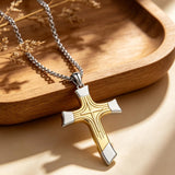 14K Gold Plated Two Tone Cross Pendant Necklace Christian Jewelry Religious Gift