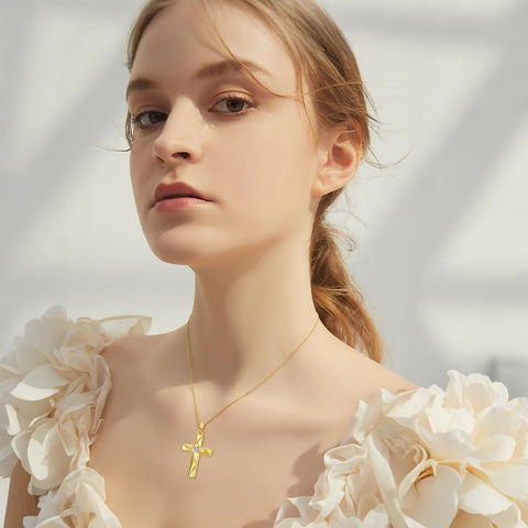 14K Gold Plated Cross Pendant Necklace Faith Jewelry Gift for Women