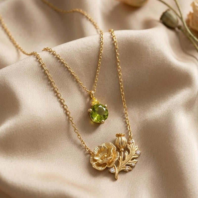 14K Gold Birthstone Birth Flower  Pendant Necklace Birthday Jewelry Gifts for Women