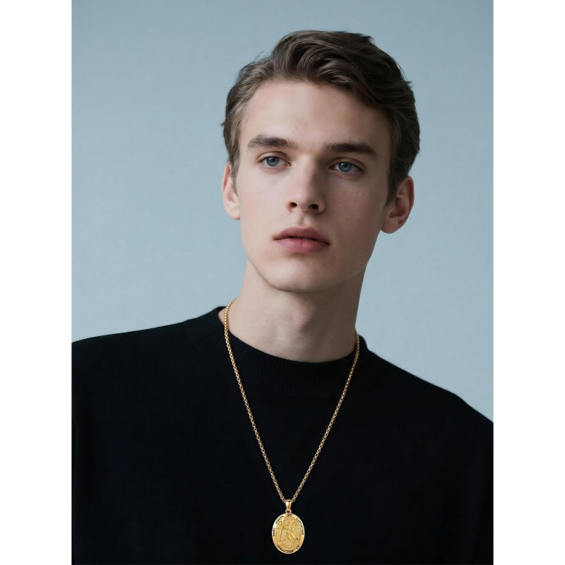 14K Gold Plated Saint Medal Christian  Pendant Necklace for Men
