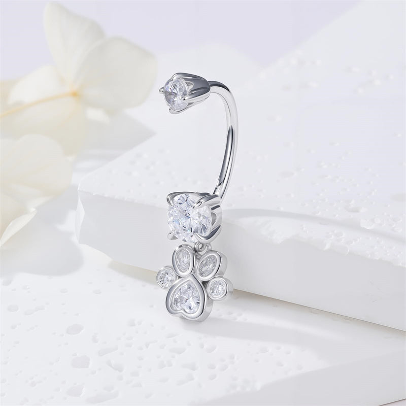 Sterling Silver Cubic Zircon Angel Wings Mermaid Tail Palm Tree Pet Paw Print Belly Button Ring