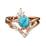 Sterling Silver Personalized Engraved 1-3CT Turquoise Engagement  Wedding Promise Ring Set for Her
