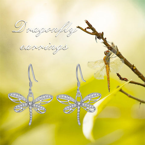 Sterling Silver Dragonfly Drop Earrings