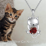 Cat Necklace 925 Silver Cat Birthstone Necklace Cat Jewelry Gift for Women Cat Lover