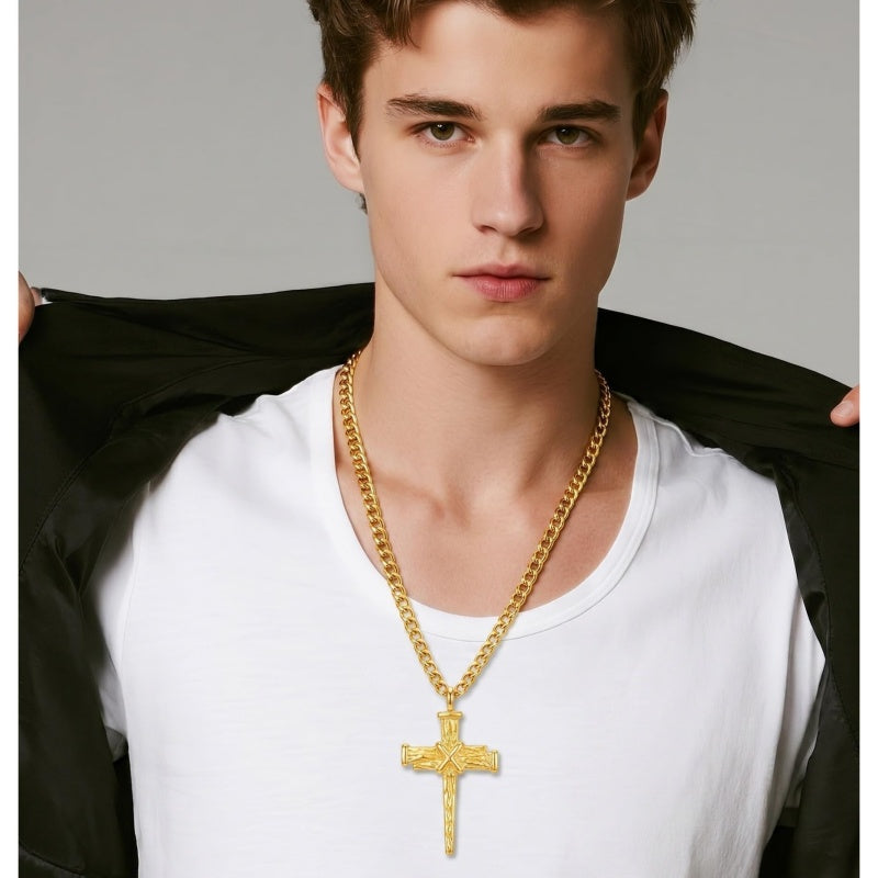 Cross Pendant Necklace for Men 14K Gold Plated Minimalist Christian Jewelry Religious Gift