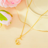 14K Gold Moon Cat Dog Rabbit Pendant Necklace