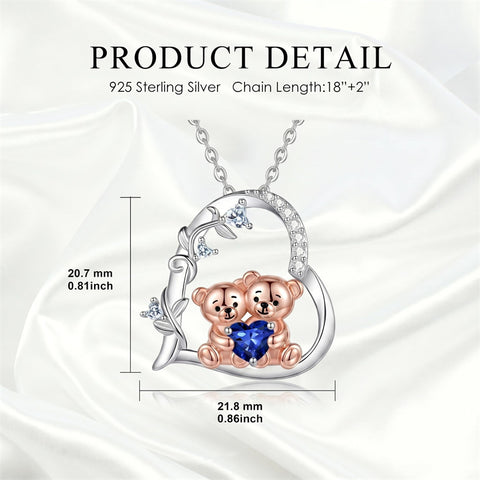 Sterling Silver Birthstone Teddy Bear Pendant Necklace