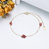 Gold Bracelets for Women 9k/14k Real Gold, Leaf Bracelet with Red Garnet Birthday/Mothers Day Gift for Mom Wife Girlfriend Her 6.5''+1''+1''