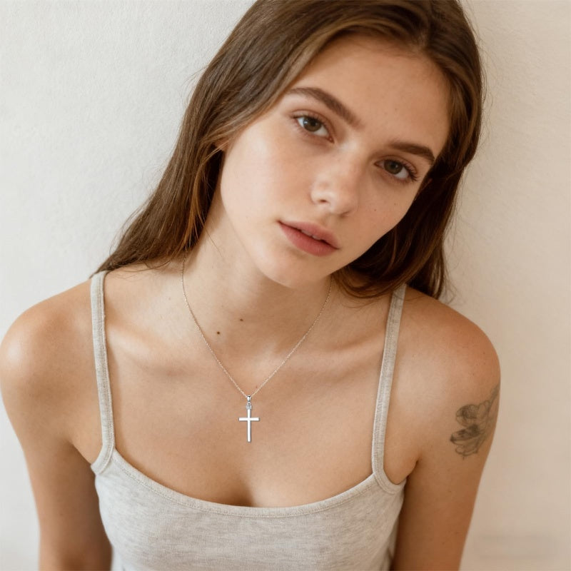 Sterling Silver Cross Pendant Necklace Christian Religious Jewelry Gifts for Anniversary