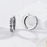 Sterling Silver Cross Celtic Knot Turquoise Hoop Earring for Men