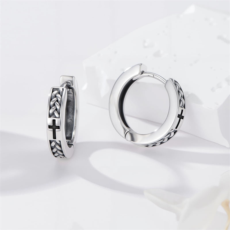 Sterling Silver Cross Celtic Knot Turquoise Hoop Earring for Men