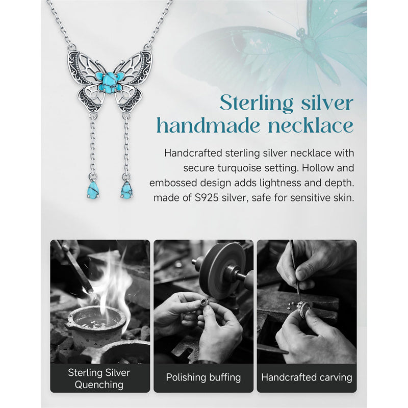 Sterling Silver Turquoise Butterfly Angel Wing Bee Hummingbird Pendant Necklace