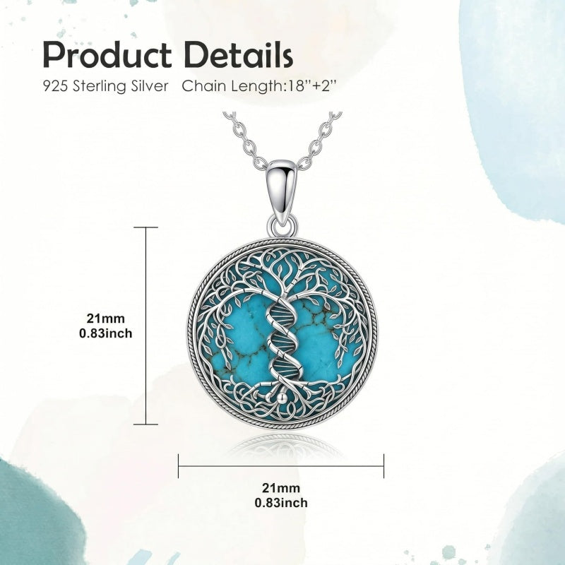 Sterling Silver Turquoise Sun and Moon AA Sobriety Celtic Knot Cross DNA Star of David Tree of Life Pendant Necklace