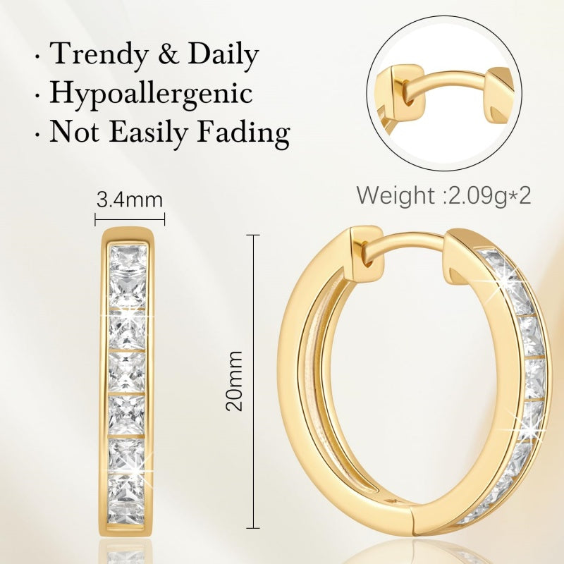 14K Gold Plated Cubic Zircon Hoop Earrings for Women