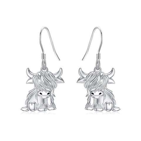 10K 14K 18K Gold Highland Cow Animal Earrings