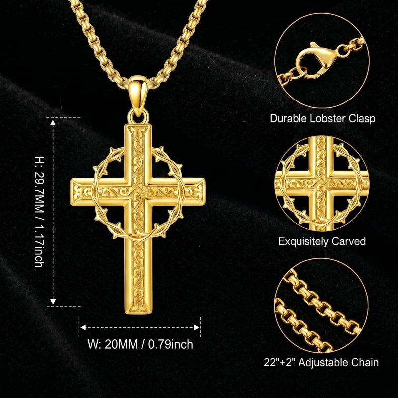 14K Gold Plated Cross Pendant Necklace Religious Confirmation Jewelry