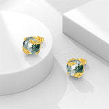 10K 14K 18K Gold Moss Agate Stud Earrings