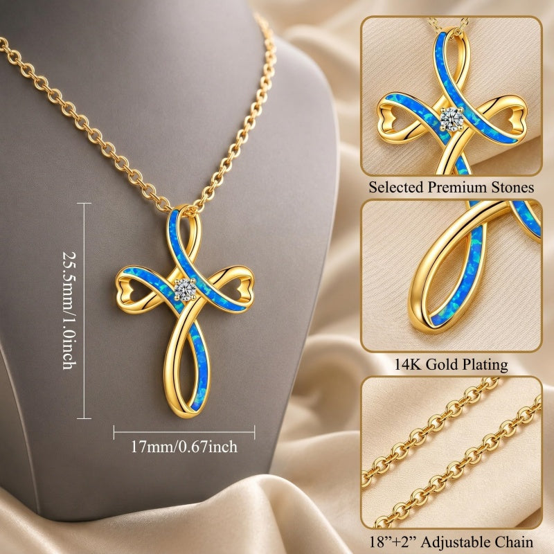 14K Gold Plated Faith Cross Pendant Necklace Religious Gifts for Women