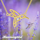 14K Yellow Gold Cubic Zirconia Hummingbird  Pendant Necklace
