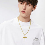 14K Gold Plated Cross Pendant Necklace for Men Religious Jewelry Christian Gift
