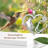 Sterling Silver Stethoscope Hummingbird Pendant Necklace