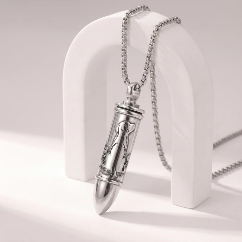 Sterling Silver Animal Angel Wings Pet Jesus Bullet Urn Necklaces for Ashes for Men