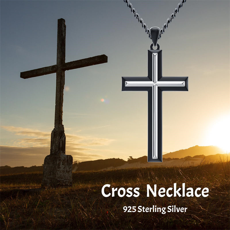 Sterling Silver Cross Religious Necklace for Men