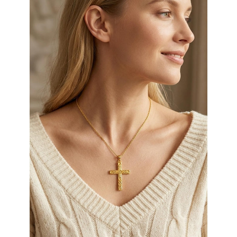 14K Plated Gold Cross Pendant Crucifix Necklace Christian Jewelry Baptism Religious Faith