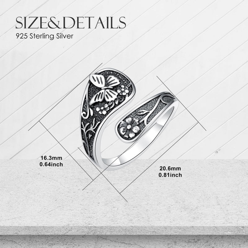 Sterling Silver Turquoise Hummingbird Butterfly Sunflower Adjustable Spoon Ring