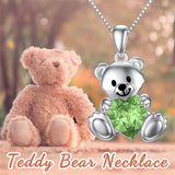 Sterling Silver Crystal Moonstone Teddy Bear Pendant Necklace