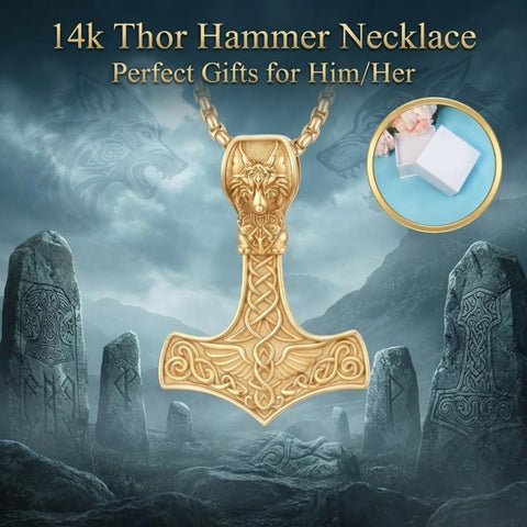 14K Gold Plated Celtic Knot Viking Thor Hammer Pendant Necklace