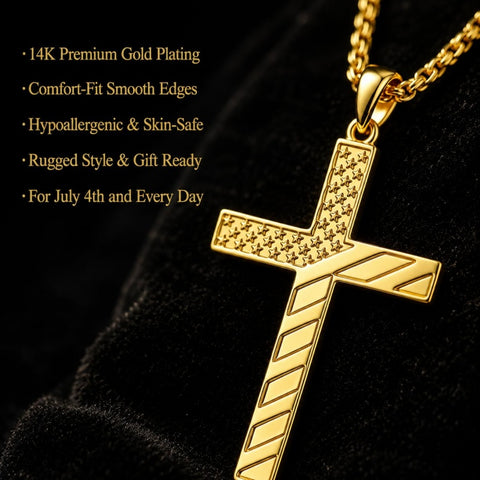 Cross Pendant Necklace  14K Gold Plated Christian Faith Jewelry