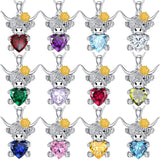 Sterling Silver Heart Birthstone Highland Cow Pendant Necklace