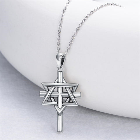 Sterling Silver Nial Cross David Pendant Necklace