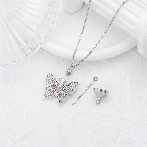 Sterling Silver Butterfly Filigree Urn Necklace for Ashes