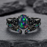 Sterling Silver 10K  14K  18K  Gold Personalized Engraved Black Opal Engagement Wedding Promise Ring for Her