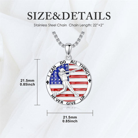 Sterling Silver American Flag Baseball  Basketball Boxing Football Golf Sports Pendant Necklace