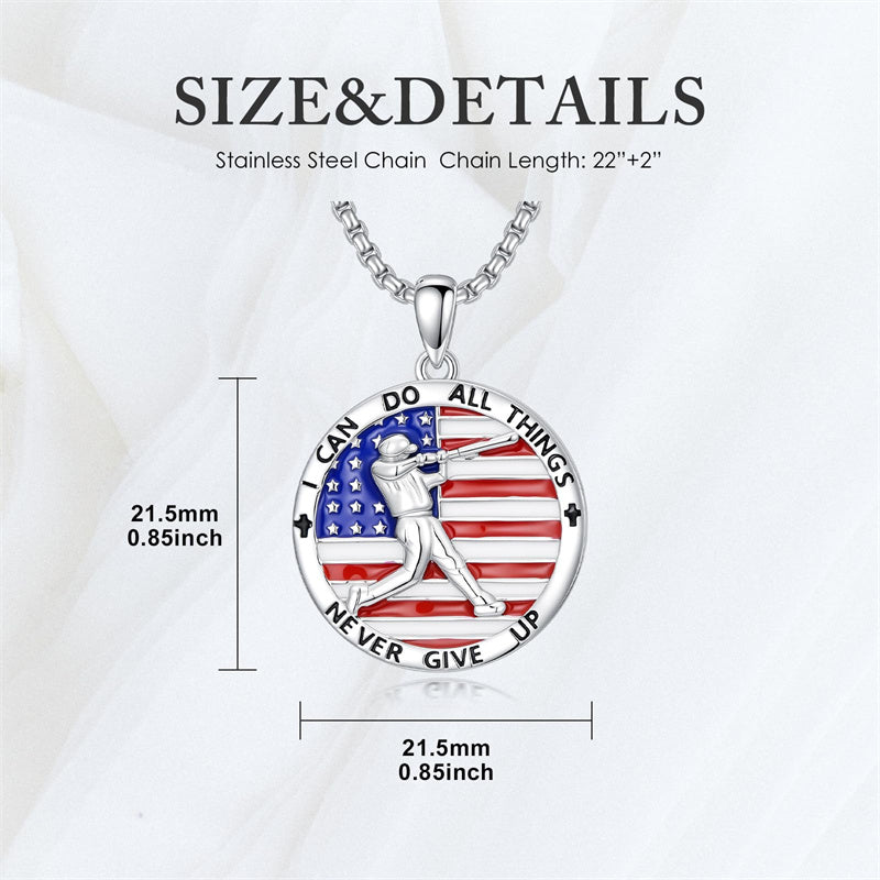 Sterling Silver American Flag Baseball  Basketball Boxing Football Golf Sports Pendant Necklace