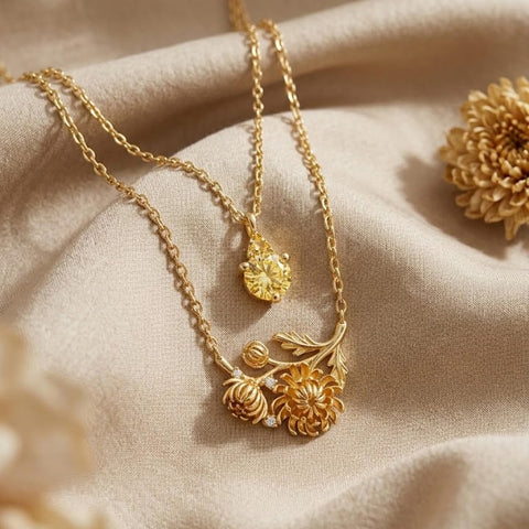 14K Gold Birthstone Birth Flower  Pendant Necklace Birthday Jewelry Gifts for Women