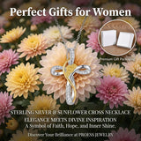 Sterling Silver Daisy Rose Plumeria Lotus Sunflower Cross Pendant Necklace for Women