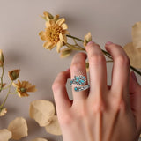Sterling Silver Turquoise Hummingbird Butterfly Sunflower Adjustable Spoon Ring