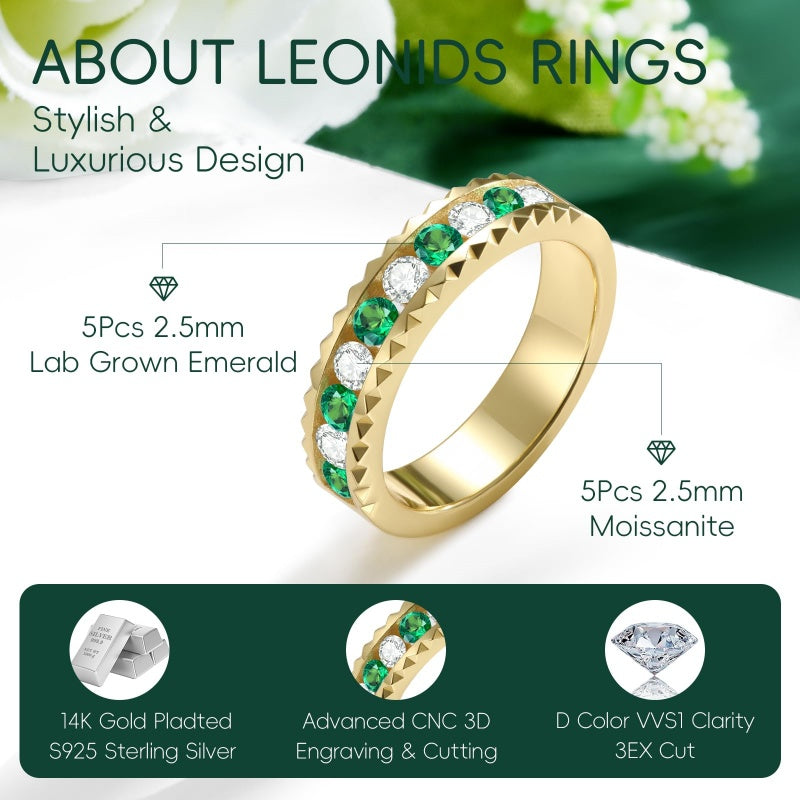 14K Gold Plated Moissanite or Lab-Grown Emerald Dainty Eternity Wedding Rings Birthday Jewelry for Her