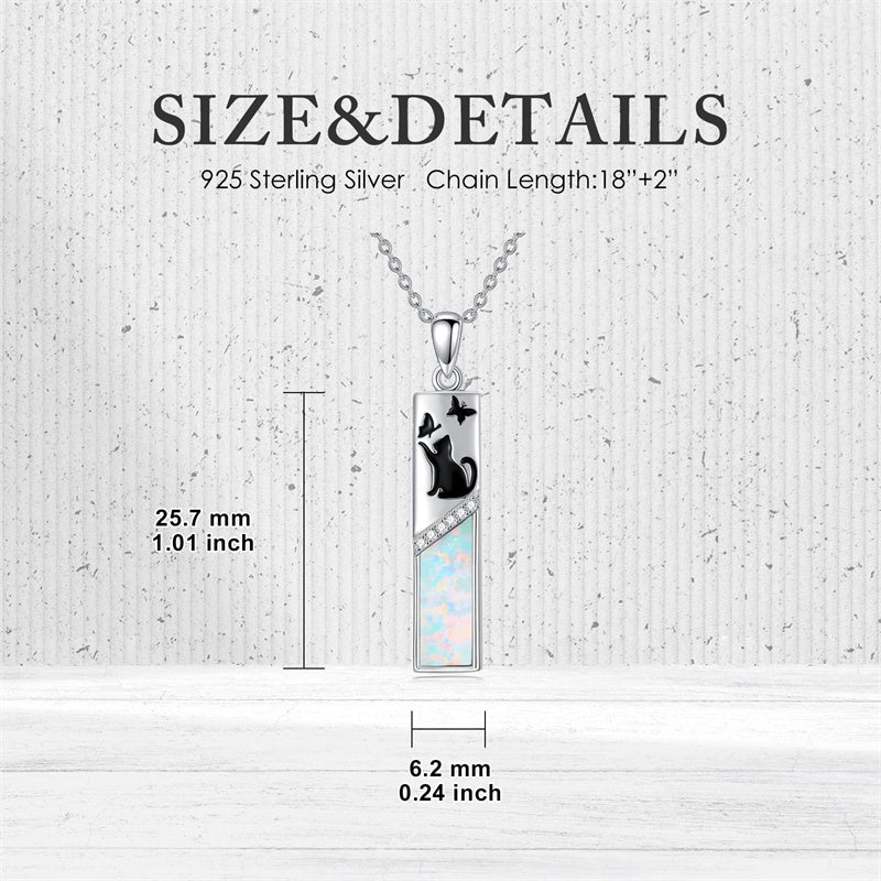 Sterling Silver  Opal Personalized Engraved Bar Pet  Butterfly Dragonfly Tree of Life  Urn Necklace for Ashes