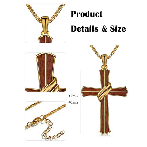 14K Gold Plated Wooden Cross Pendant Necklace Christian Catholic Jewelry Religious Gift