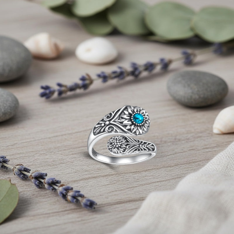 Sterling SilverMustard Seed Turtle Ocean Butterfly Dragonfly Turquoise Adjustable  Spoon Ring Spoon Jewelry for Women