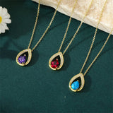 Sterling Silver Teardrop Birthstone Pendant Necklace Valentine's Day Gifts for Her