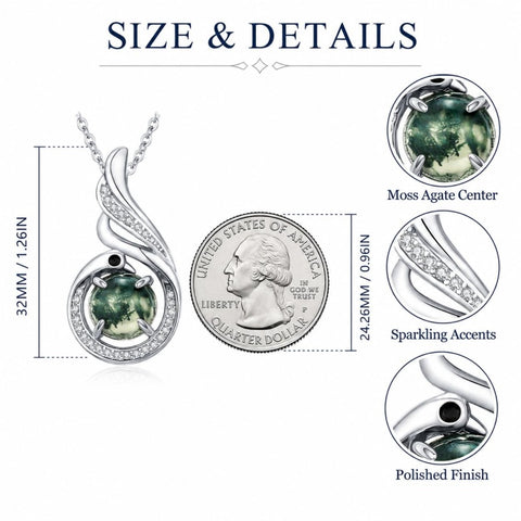 14K Gold Plated Moss Agate Pendant Necklace Boho Jewelry for Women