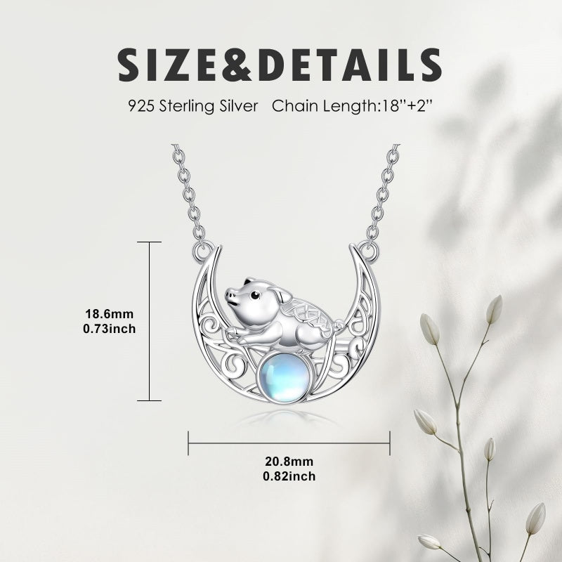 Sterling Silver Moonstone Celtic Knot Raccoon Otter Pig Dolphin Cow Pendant Necklace Birthday Mother's Day Gift